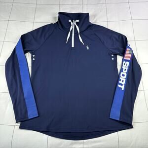 Polo Ralph Lauren Pullover Womens Medium Blue Sport US Open Preppy Tennis Logo